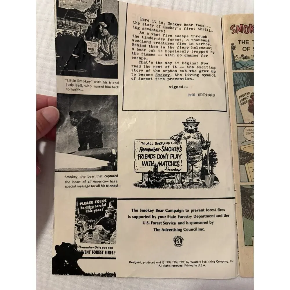 Vintage Smokey Bear Comic Book Lot Of 2 1964 + 1969 Variant Inside Covers Rare